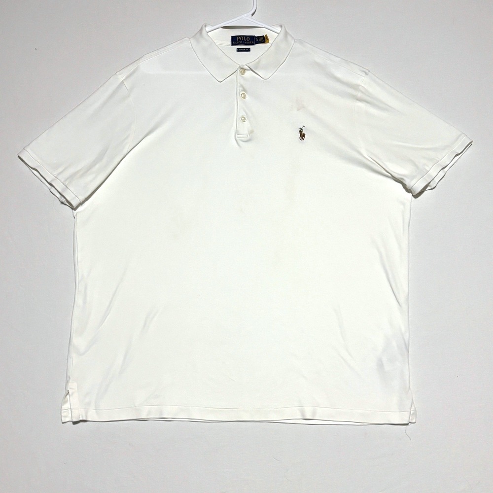 Polo Ralph Lauren Polo Shirt Mens XL White Classic Fit Short Sleeve Logo FLAW